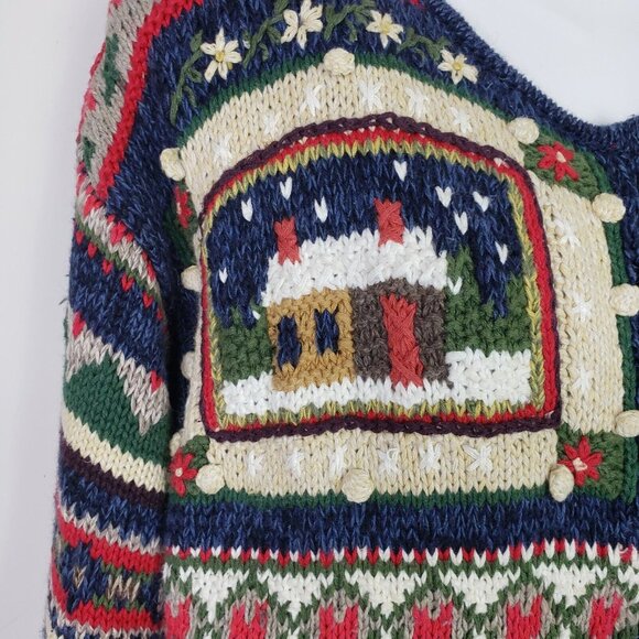 Heirloom Collectibles Christmas Sweater Large 3D Tree Poinsettias Full Zip VTG - Picture 2 of 10